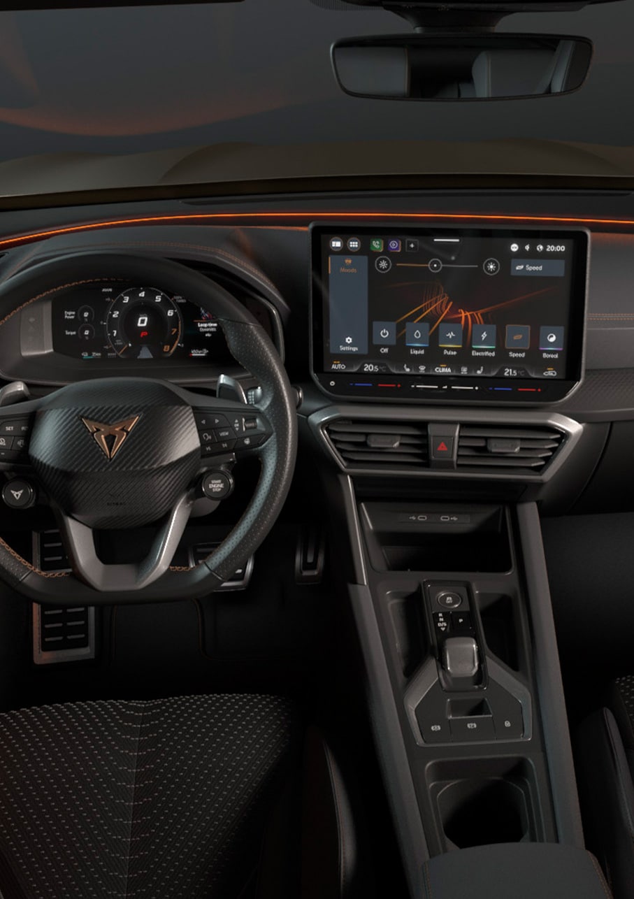 New CUPRA Formentor edge equipment upgrade technology, ambient lighting and infotainment system. Keyless advanced, anti-theft system and a rear view camera.