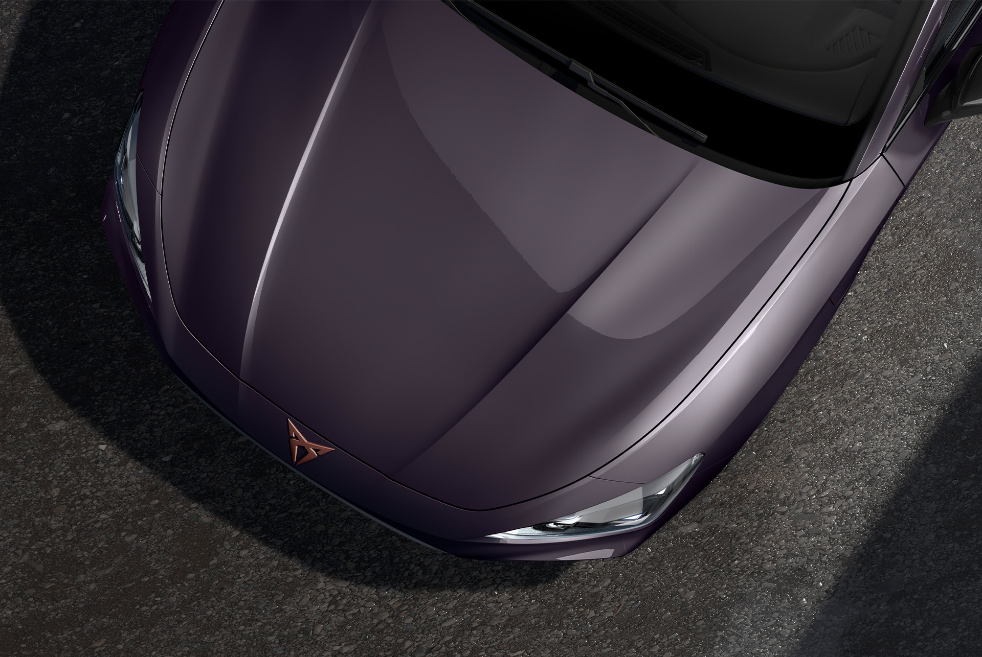 bird’s eye view of an dark void new cupra leon sportstourer 2025 car hood