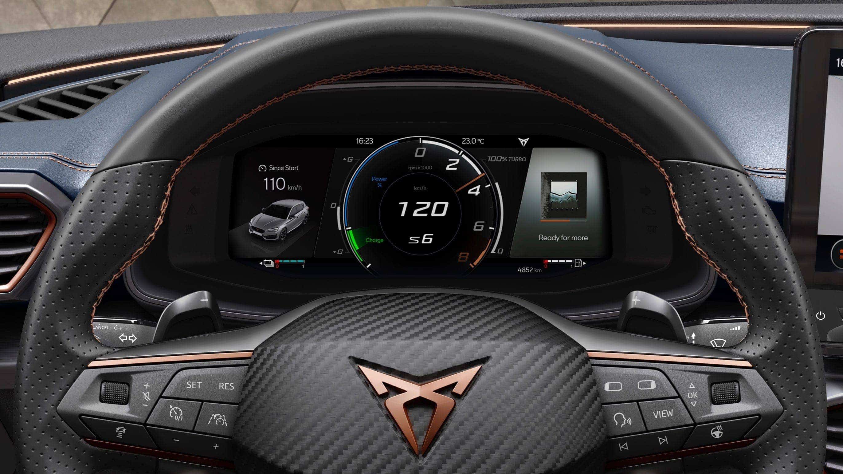 new CUPRA Leon 5 door ehybrid compact sports car interior view of dashboard with 10.25” touchscreen