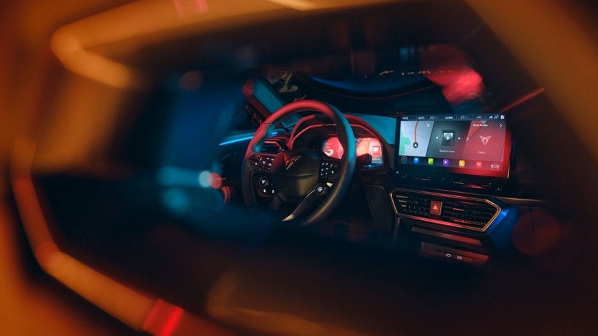 new cupra formentor compact suv steering wheel and online infotainment