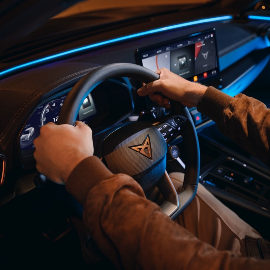 new cupra formentor compact suv with satellite control steering wheel