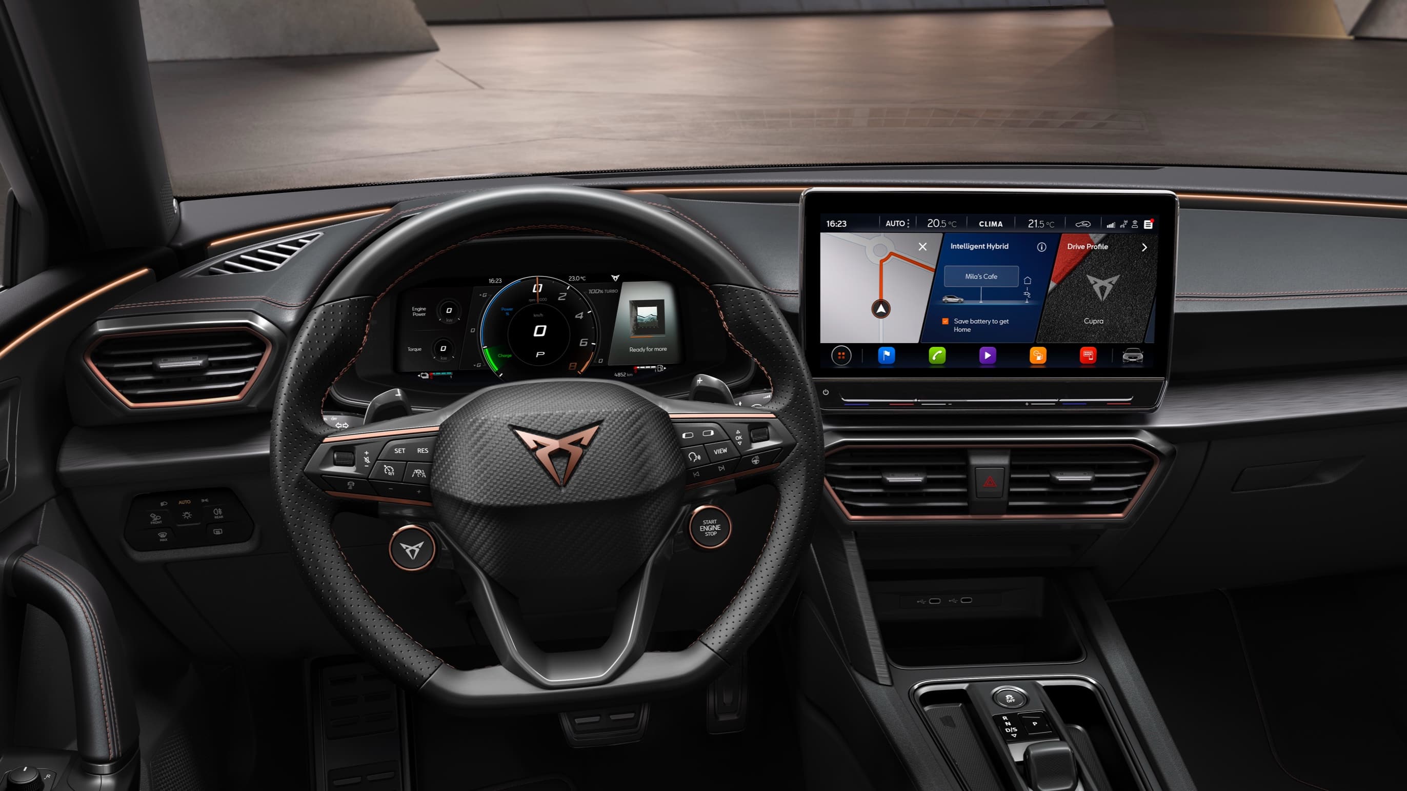 CUPRA Leon 5 door ehybrid compact sports car with heated steering wheel